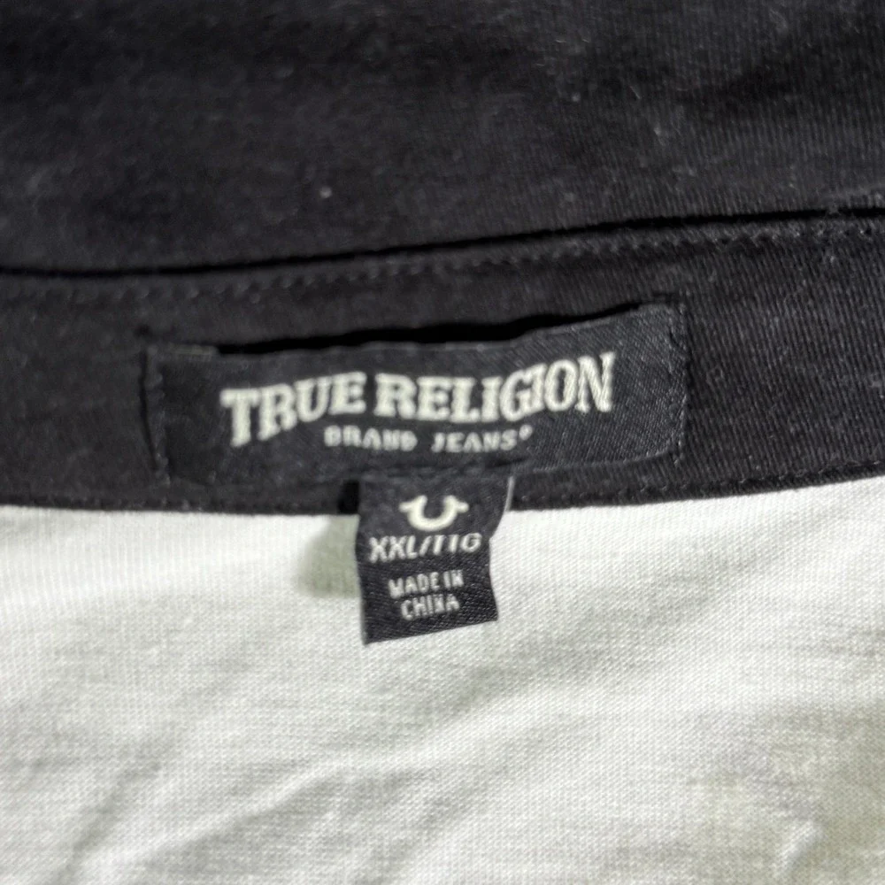 True Religion Spliced Rugby Polo Shirt Long Sleeve Black White/Cream XXL